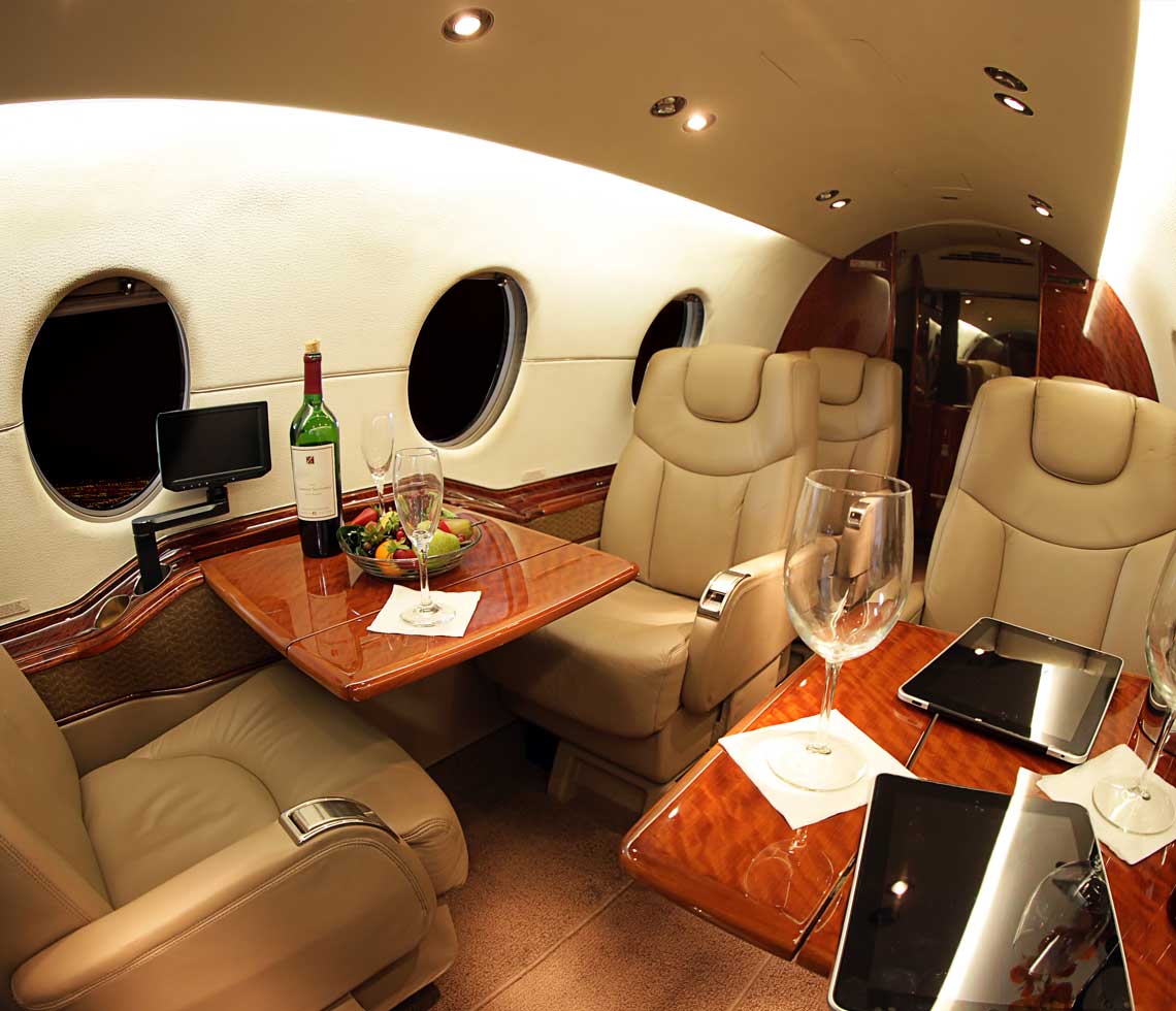 Hawker 400XP private jet interior