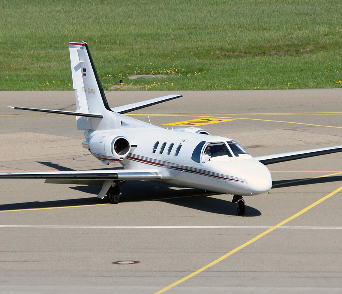 Cessna Citation small cargo charter on runway in morning