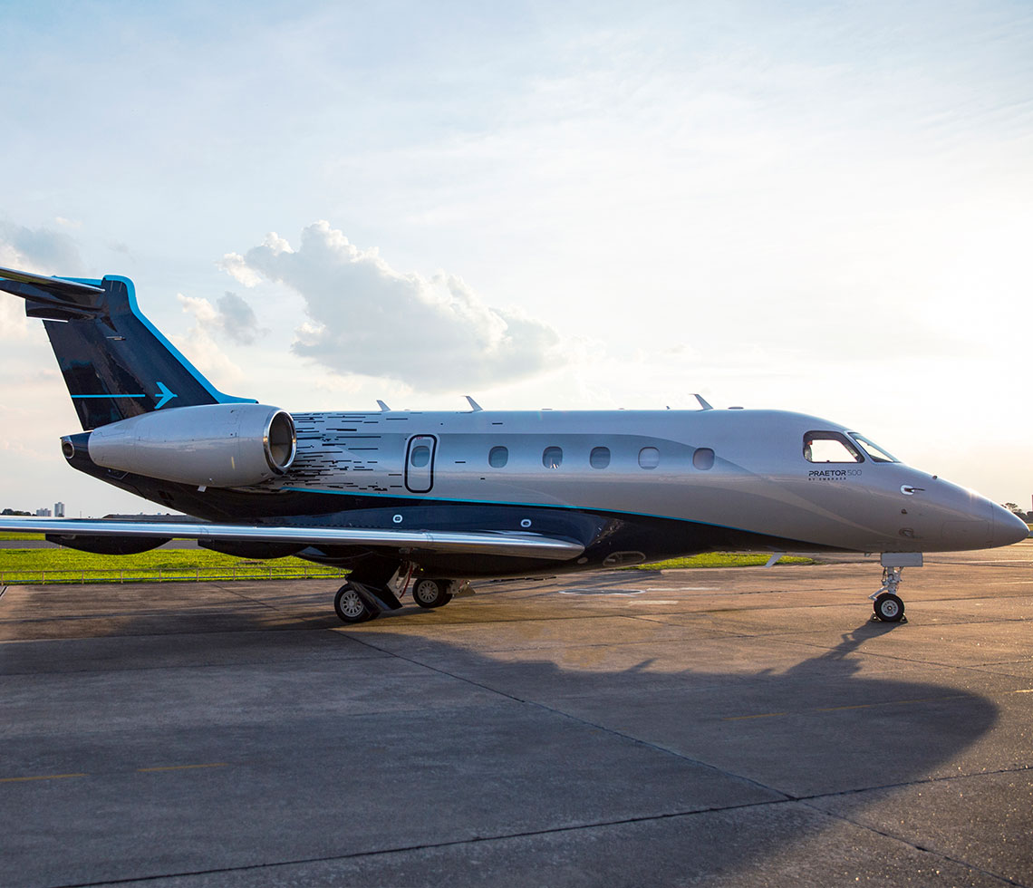 Embraer Praetor 500 private jet on runway